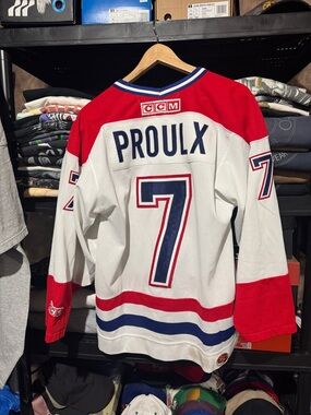CCM White, Red & Navy Proulx #7 Hockey Jersey